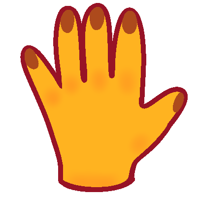  a stylized yellow left hand.